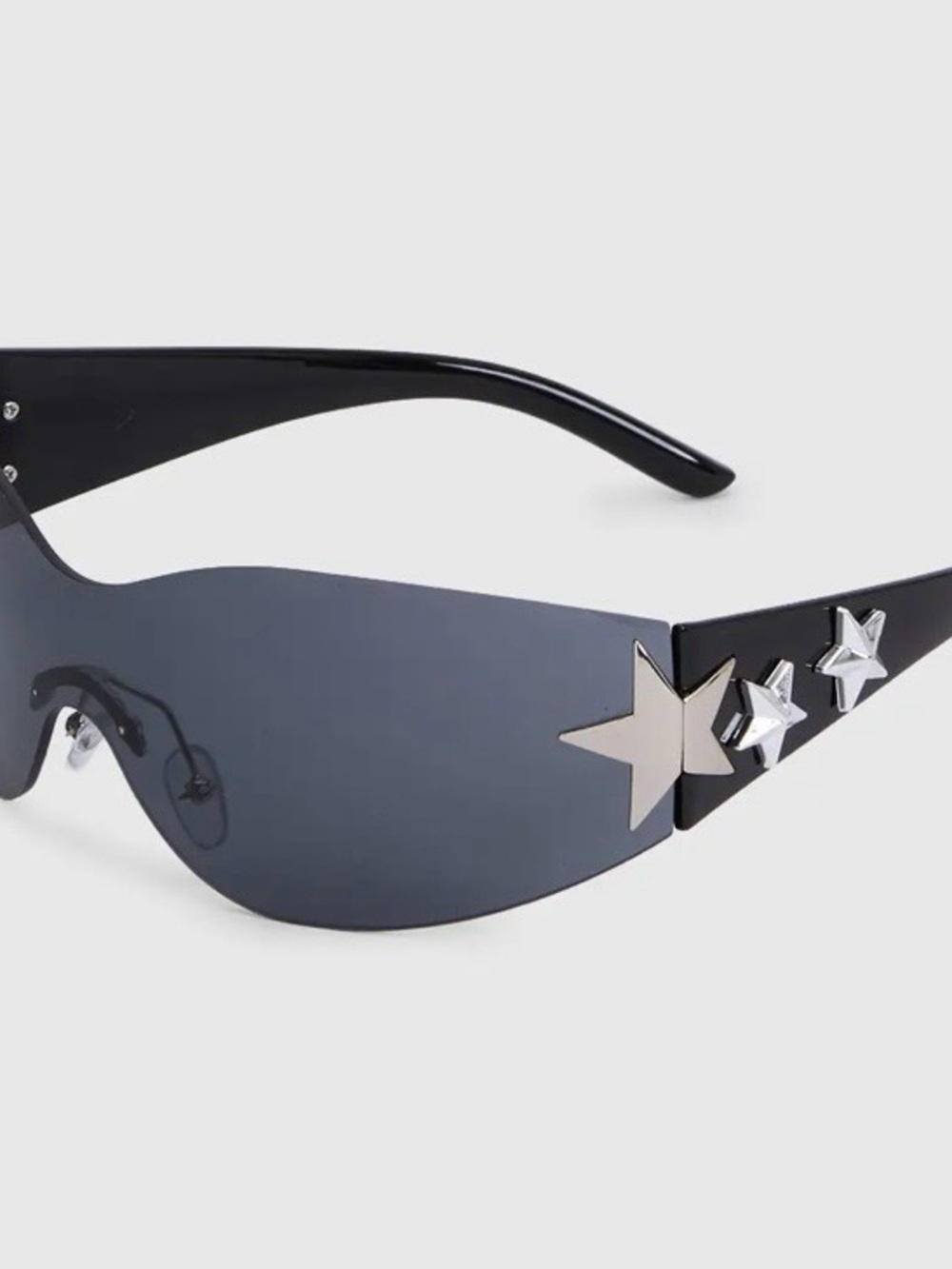 Pretty Little Thing Black Y2K star shield sunglasses